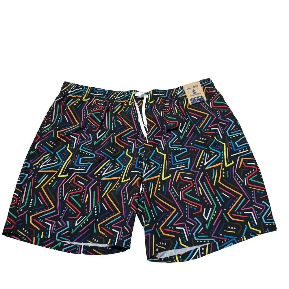 Chubbies Mens Swim Trunks XXXL Black Neon Geometric Scribble Mesh 7